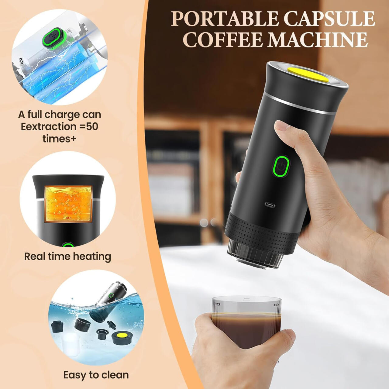 Cafetera Expresó Portátil Capsulas 3 en 1 Compatible con Nespresso Dolce Gusto y Café Molido